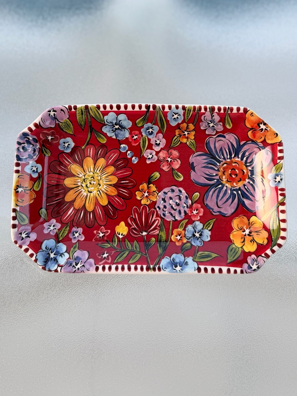 Dolly Parton Astoria Ceramic Red Floral Rectangular Serving Platter